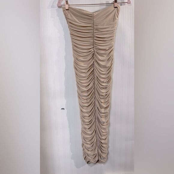 Naked Wardrobe Gold Maxi Pencil Skirt Ruched Cocktail Sz S - Picture 6 of 9